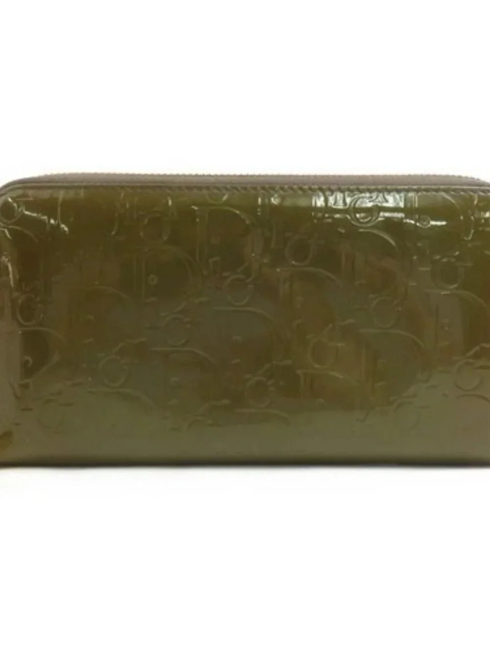 Auth Christian Dior Zip Around long wallet khaki Patent leather h32184a